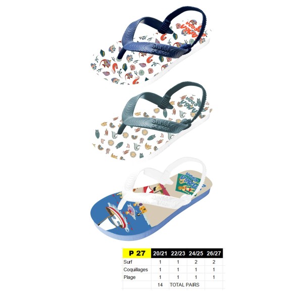 P27 - Tongs Bébé - du 20 au 27 - 3 couleurs - 14 paires